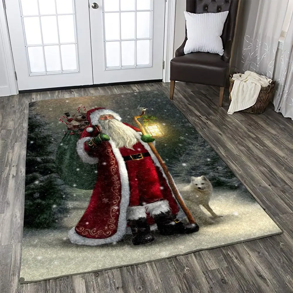 

2023 Christmas 3D Printed Carpet Mat for Living Room Doormat Flannel Print Bedroom Non-slip Floor Rug Christmas Gift