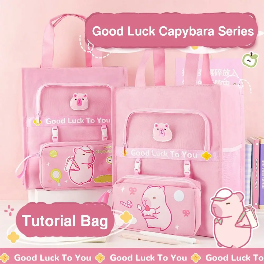 Six-Layer Tote School Bag Capybara Large-capacity Stationery Storage Bag Portable Waterproof File Bag Learning Supplies