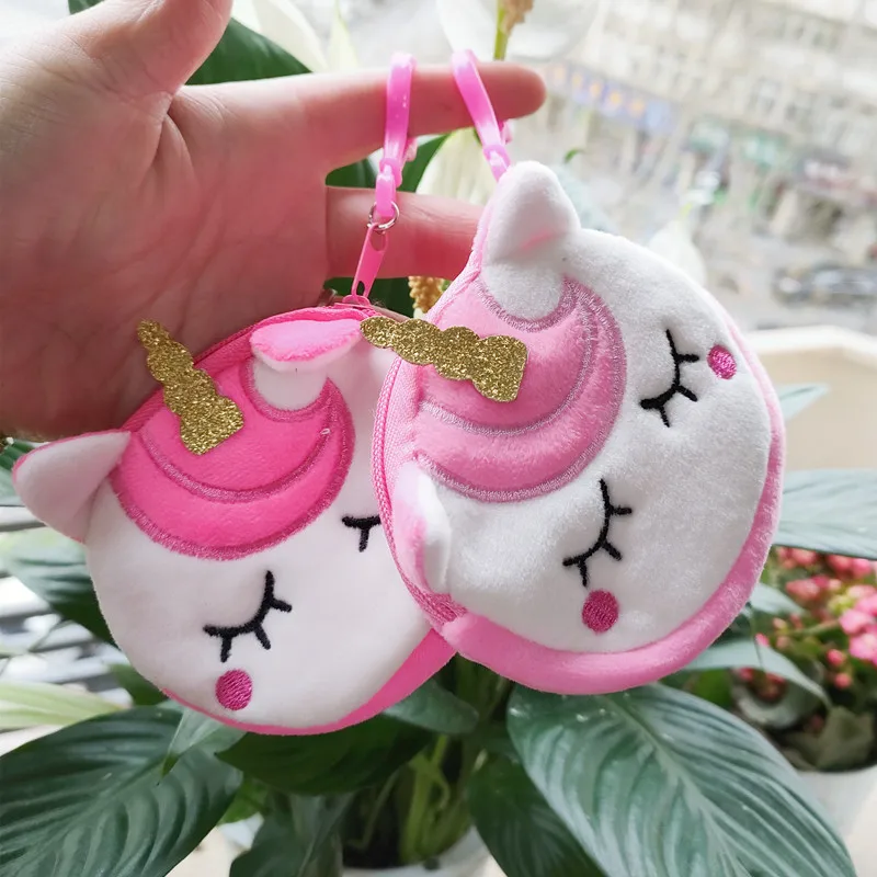 4pcs/lot Ins Cartoon Coin Purse Cute Unicorn Plush Wallet Girl Key Headset Mini Storage Bag Children Gift Student Prizes