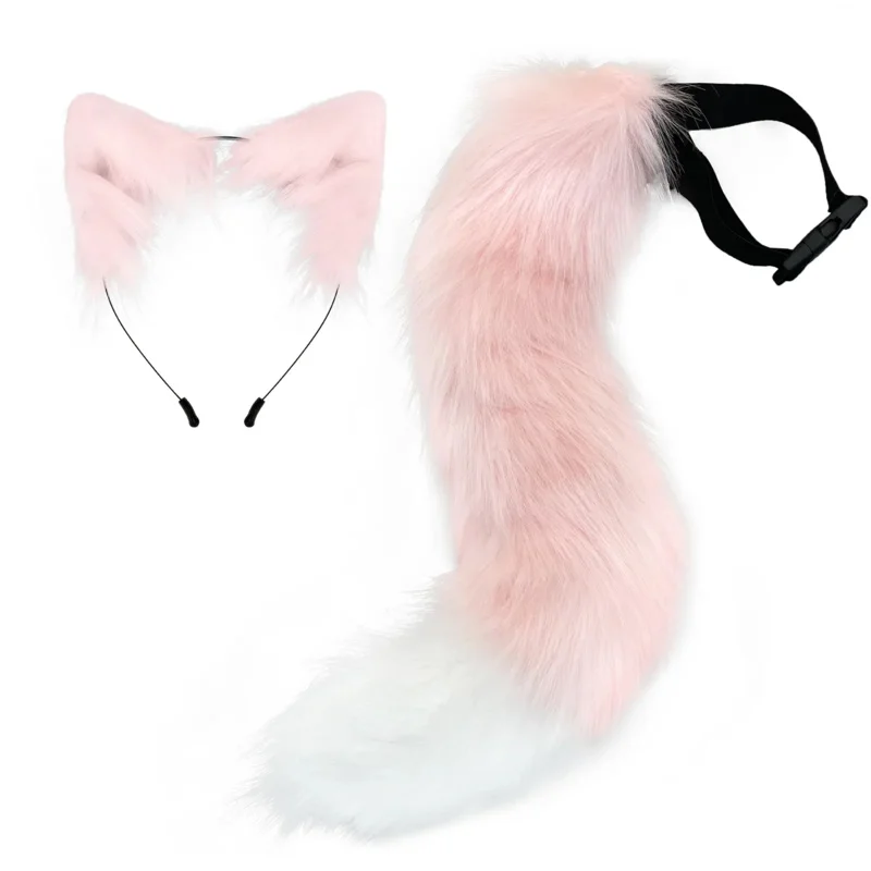 Halloween cosplay simulation gray fox plush tail clothing accessories animal tail cat ear headband headwear