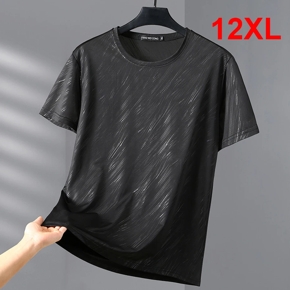 12XL 10XL Plus Size T-shirt Men Summer Cool Short Sleeve T Shirts Big Size Tops Tees Male Casual Stretch Tshirt 12XL