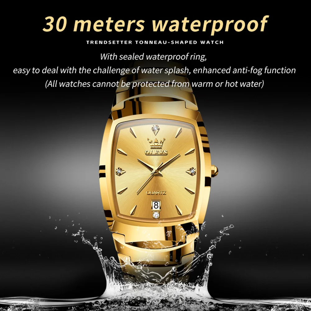 OLEVS 7006 Original Tungsten Steel Quartz Men\'s Watch Classic Fashion Square Design Waterproof dial Luxury Gold Men\'s Watch