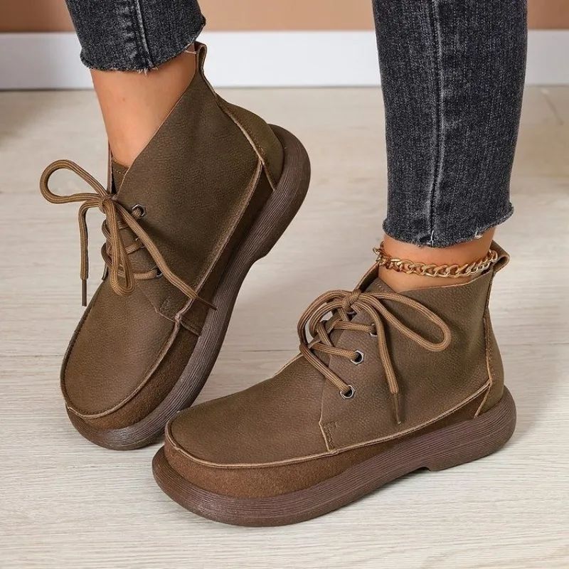 

2025 New Style Fashion Women's Boots Thick-soled Non-slip Natural Leather Soft Luxury Single Short Boots Wide Barefoot Shoes