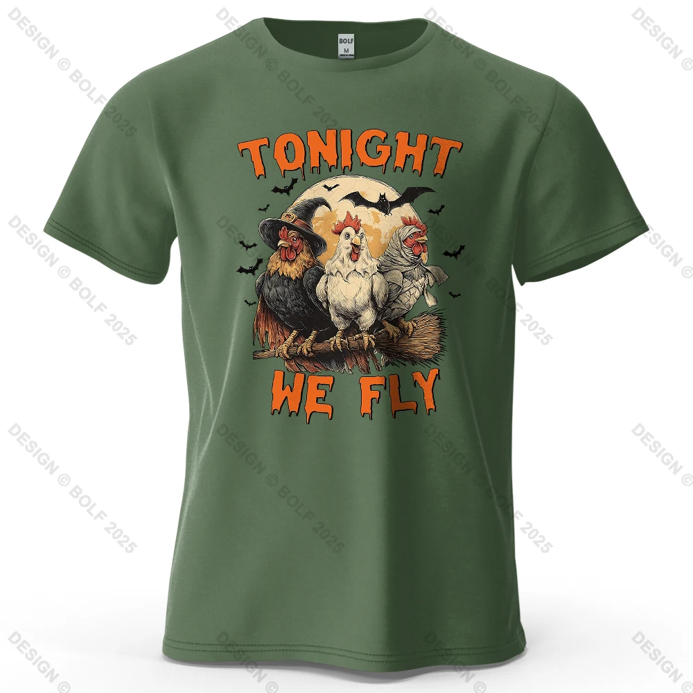 Witch Chicken Magic Printed T-shirt Cotton Loose Version Halloween Costume Printed T-shirt Women's Top Streetwear