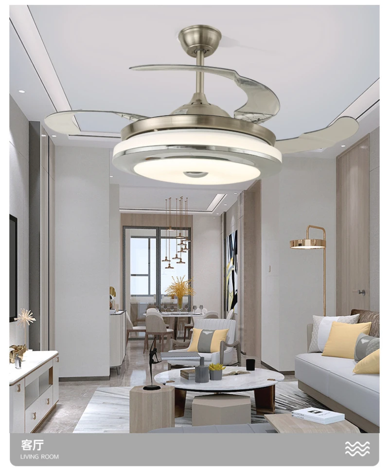 Factory Direct Retractable Ceiling Fans with Lights and Remote Blue/tooth Music Dimmable 3CCT Reversible BLDC Motor for Bedroom