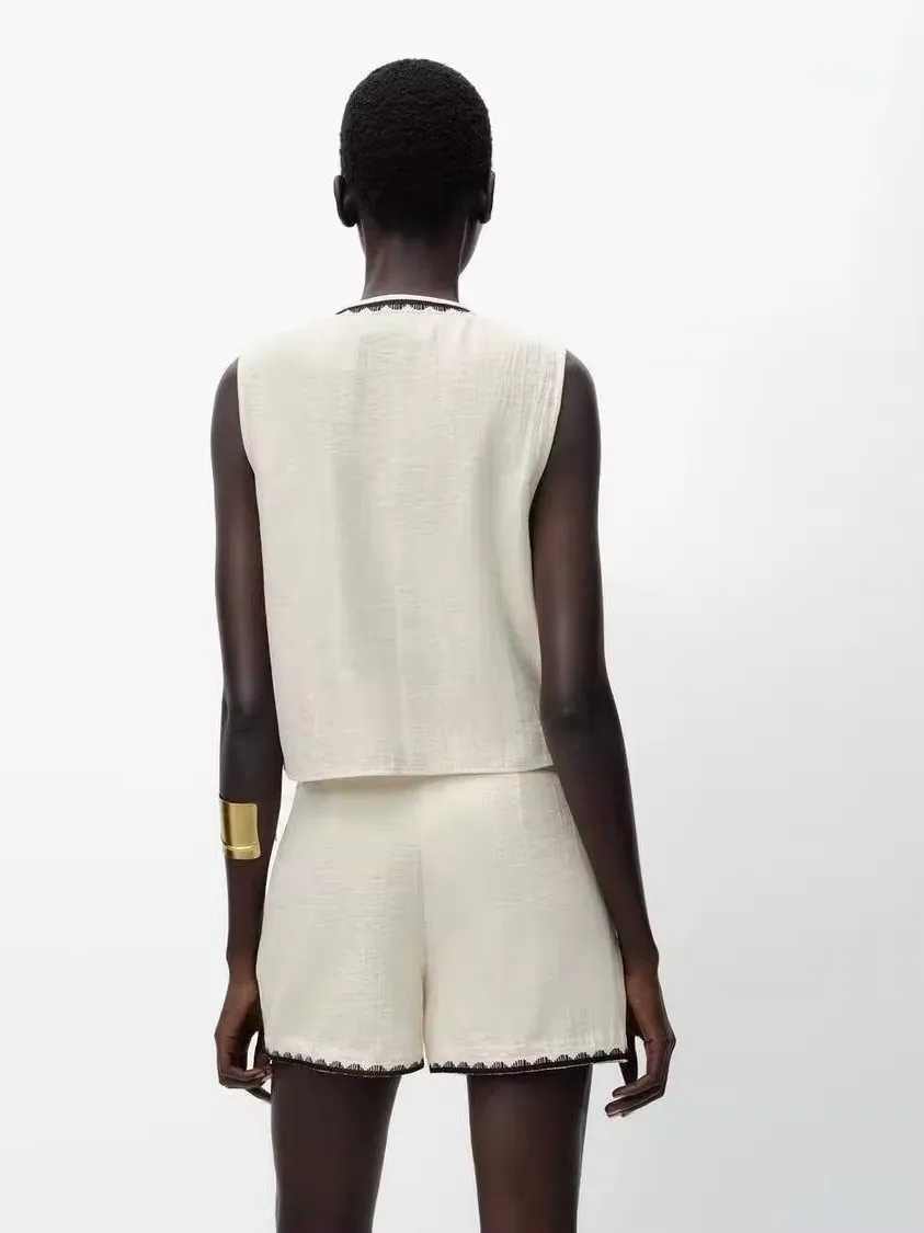 Neue Sommer bestickte runde Ne Svel Weste Damen Faion Suzhou Quaste Weste Stand Fit Pendeln Sle ort A-Linie...