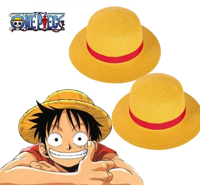 One piece Anime Luffy Straw Hat Cosplay Yellow Flat Straw Sunshade Hat Cap Halloween perform Accessories Props Adult straw hat