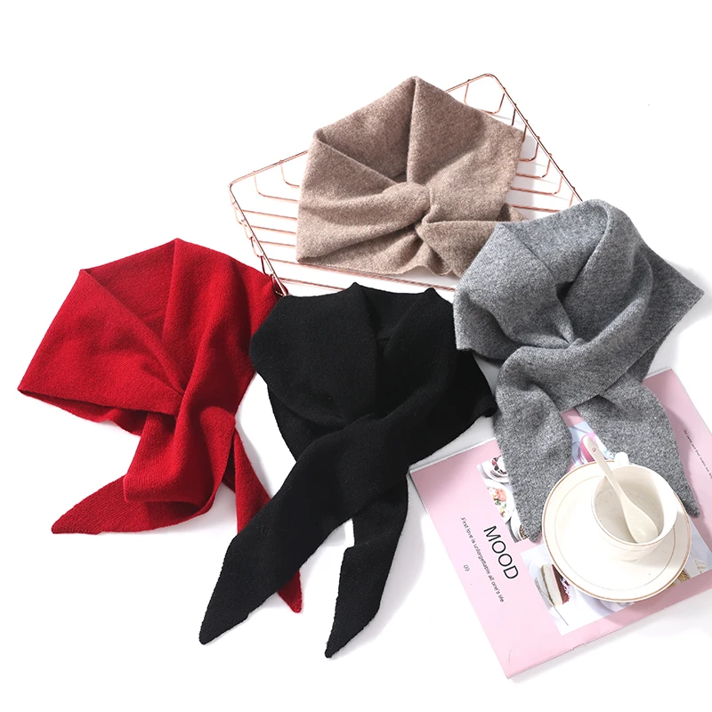 Women 100%Wool Cross Small Wraps Knitted Soft Warm Wollen Mini Triangle Scarf Shawls Dual-Use Fashion Fake Collar Decoration