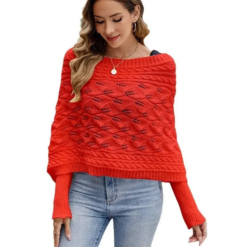 

Casual Knitted oulder Wrap Outer Batwing Sve Hollow out Long Sve Sweater Women's Faion Commute Sle Tee-acetate ...