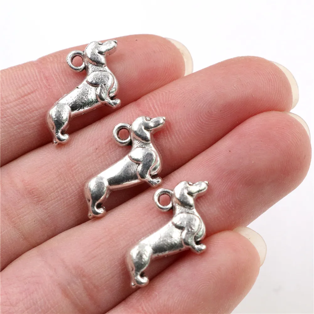 22x13mm 30pcs Antique Silver Plated Dog Handmade Charms Pendant:DIY for bracelet necklace-Q5-28