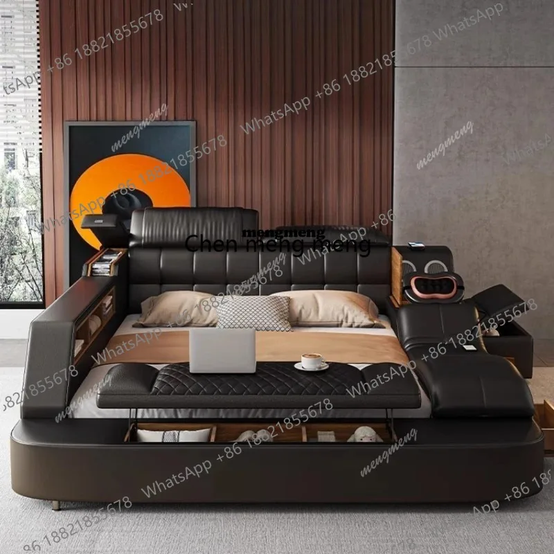Luxury Fancy Bed King Size Headboard Sleeping Wood Bed French Lounge Desk Minimalist Letto Matrimoniale Multifunzione Furnitures