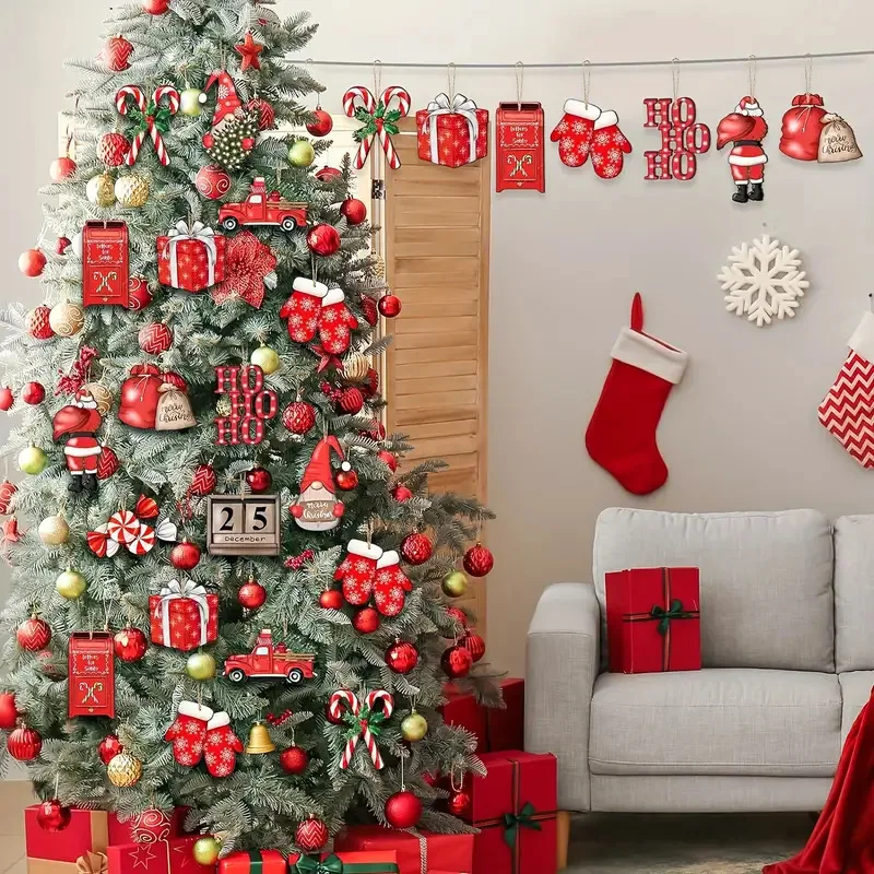 Weihnachten Holz Anhänger Rot Weihnachtsmann Weihnachtsbaum Dekoration Hängende Verzierung Weihnachten Neujahr Dekoration