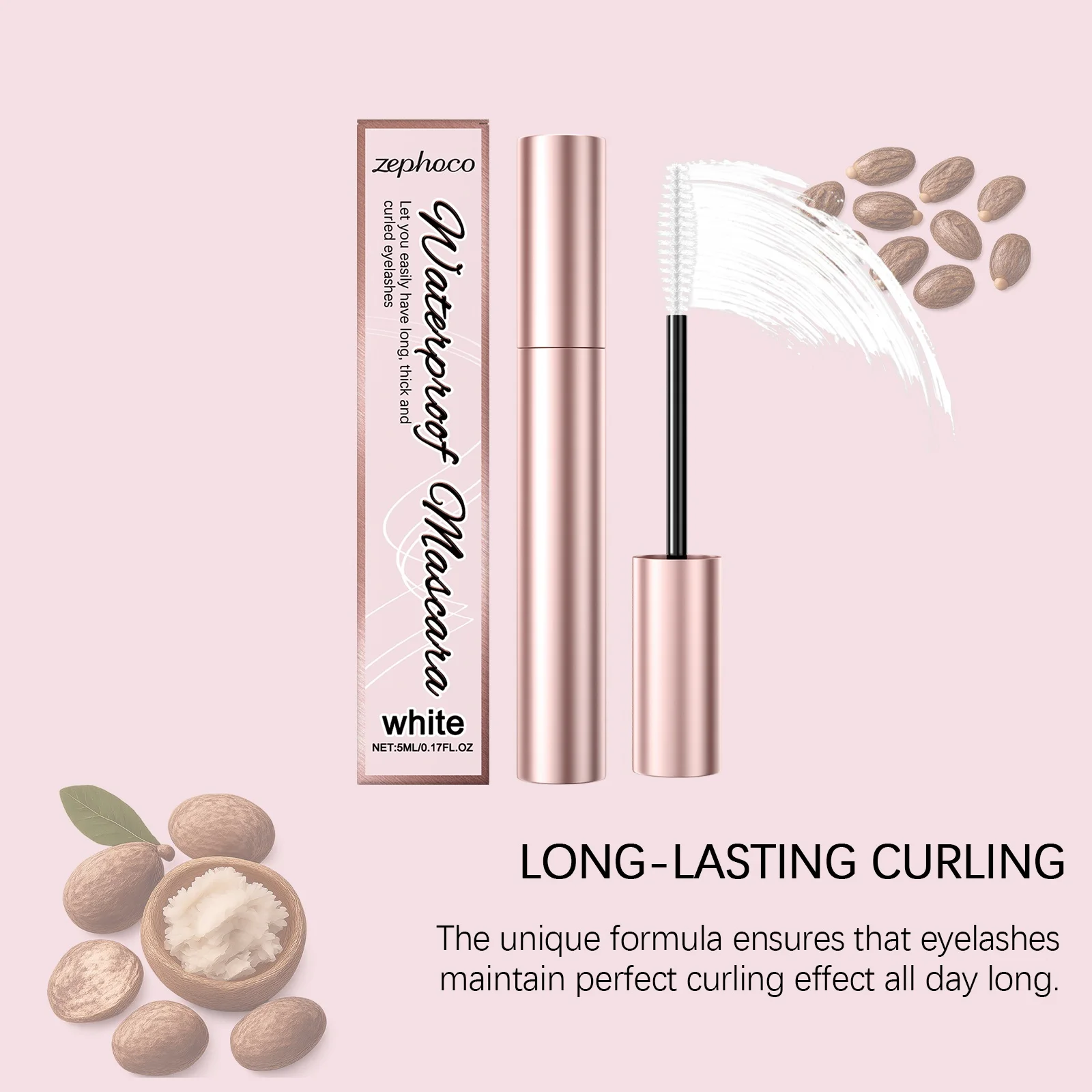 Zephoco White Mascara é um rímel portátil que alonga naturalmente as raízes sem manchas ou aglomeração