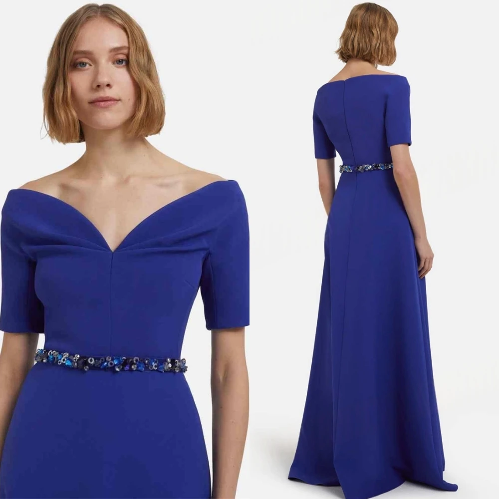 Customized A-Line Floor Length Sweetheart Elegant Celebrity Gowns Short Sleeves Evening Dress and Formal Modern Party Gowns