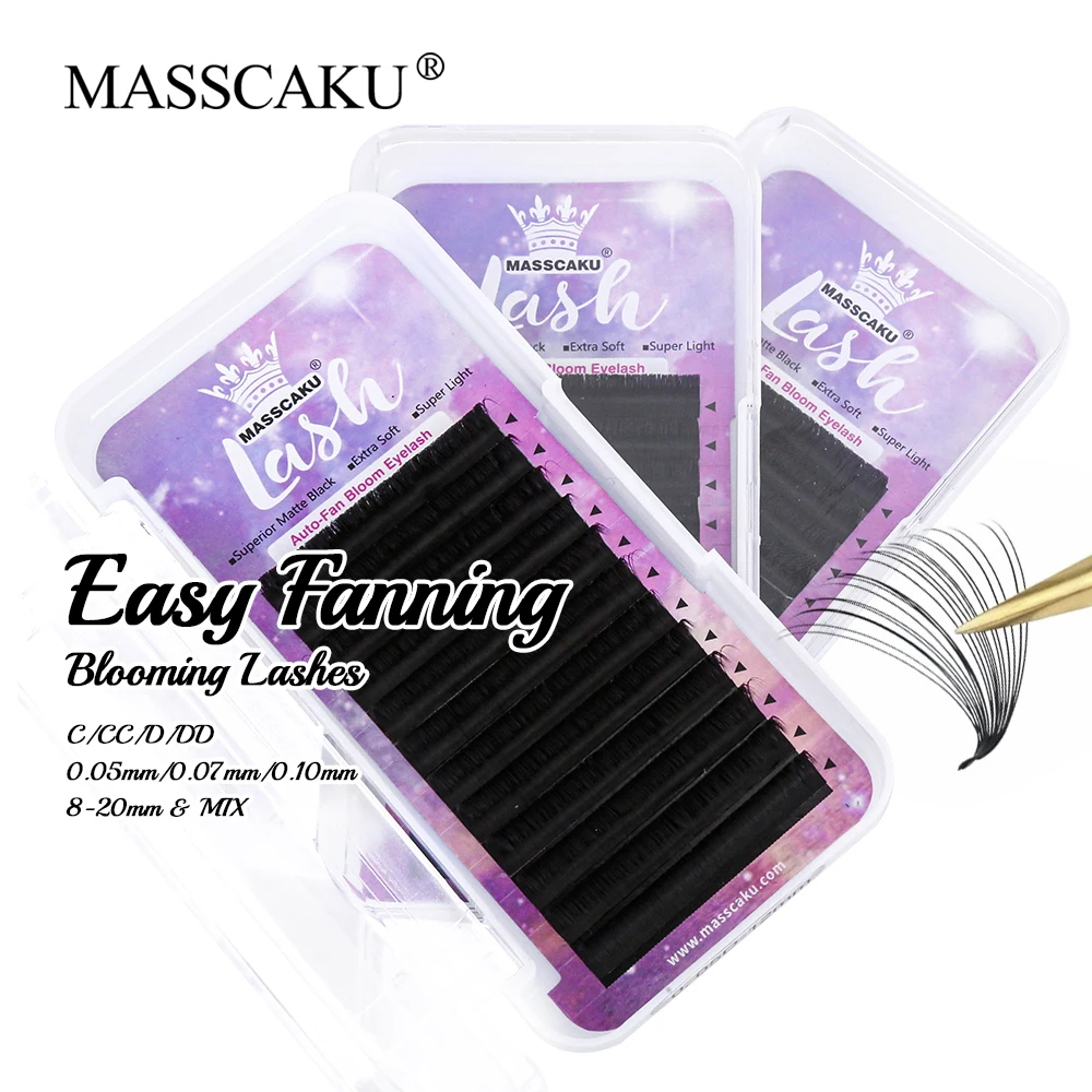 

Customized Private Label Synthetic Silk Easy Fanning Eyelashes Extensions Individual Matte Black Fast Fans Lashes for Salon Use