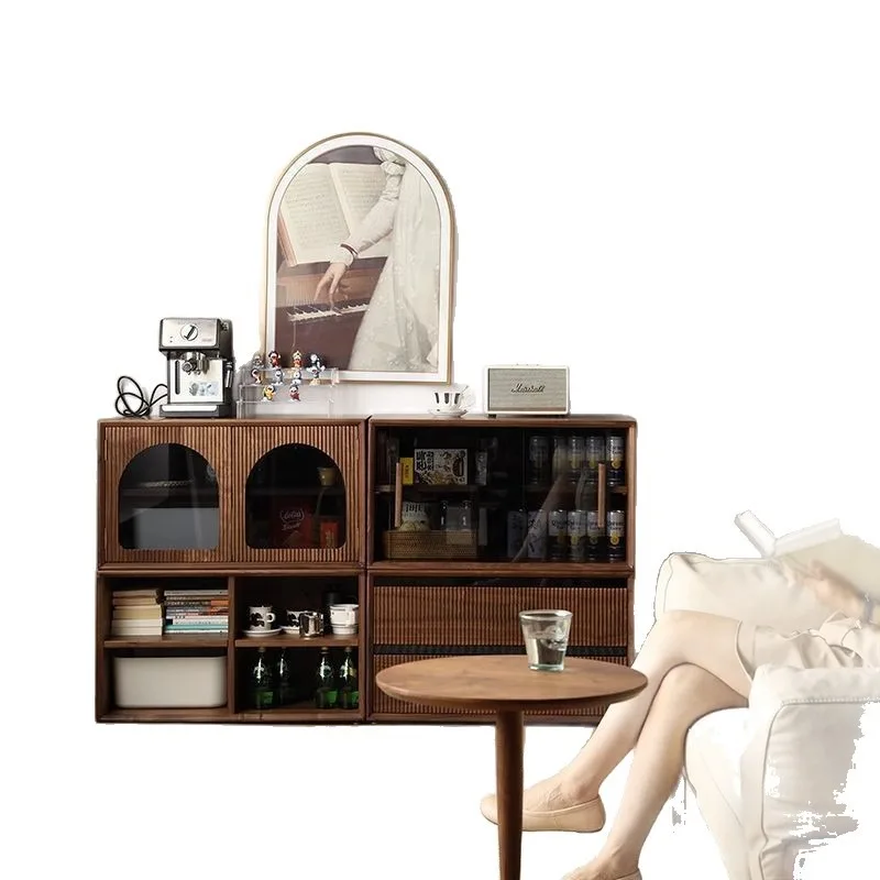 

Solid wood bookcase Modular cabinet Combination storage Black walnut display Edge cabinet Living room Bedroom Combination