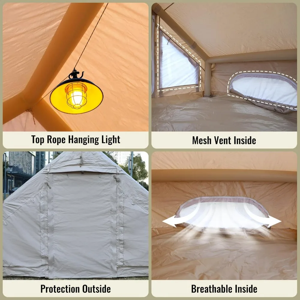 Inflável Barraca de acampamento com bomba, Grande impermeável Windproof Outdoor Glamping Tendas para 4-6 Pessoa, Oxford Cabin Tent, 4 Temporada