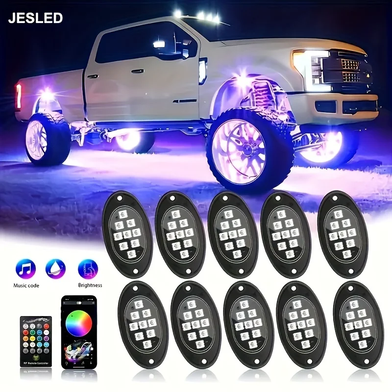 4/6/8/10/12pcs Automotive chassis lights RGB wireless remote control LED ambient lights - Automotive modification warning lights