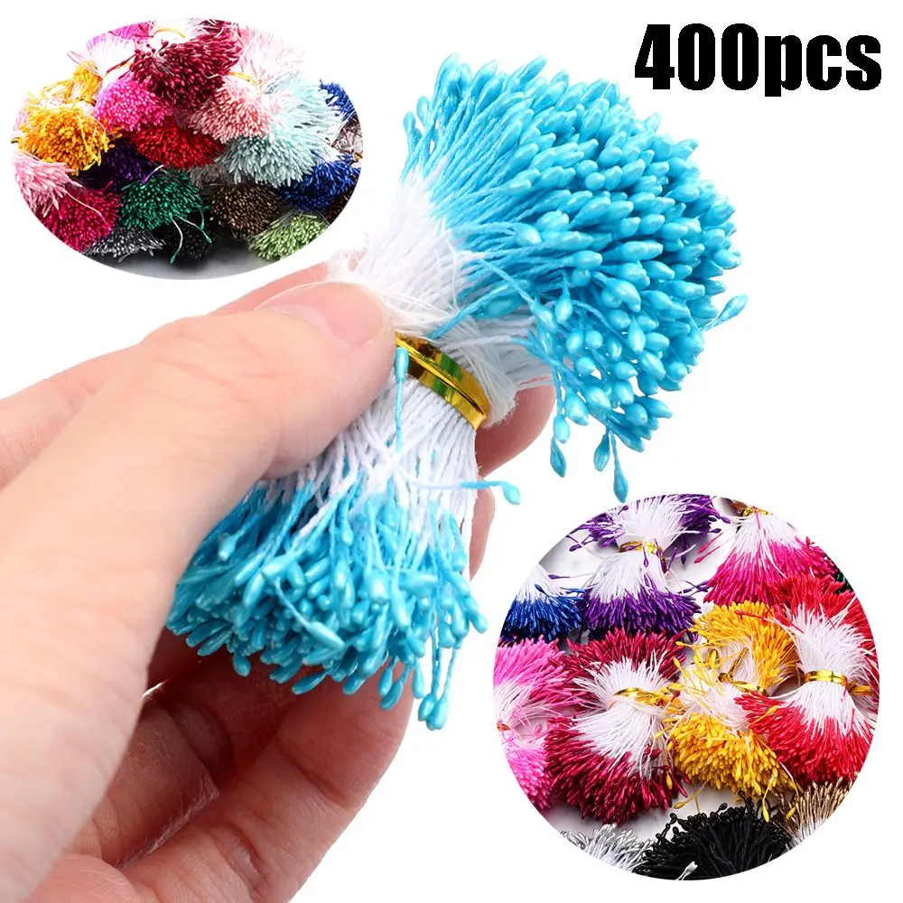 400pcs Mini Flower Double Heads Needlework Hand-made Flower Stamen Artificial Pearl DIY Floral Craft Pistil