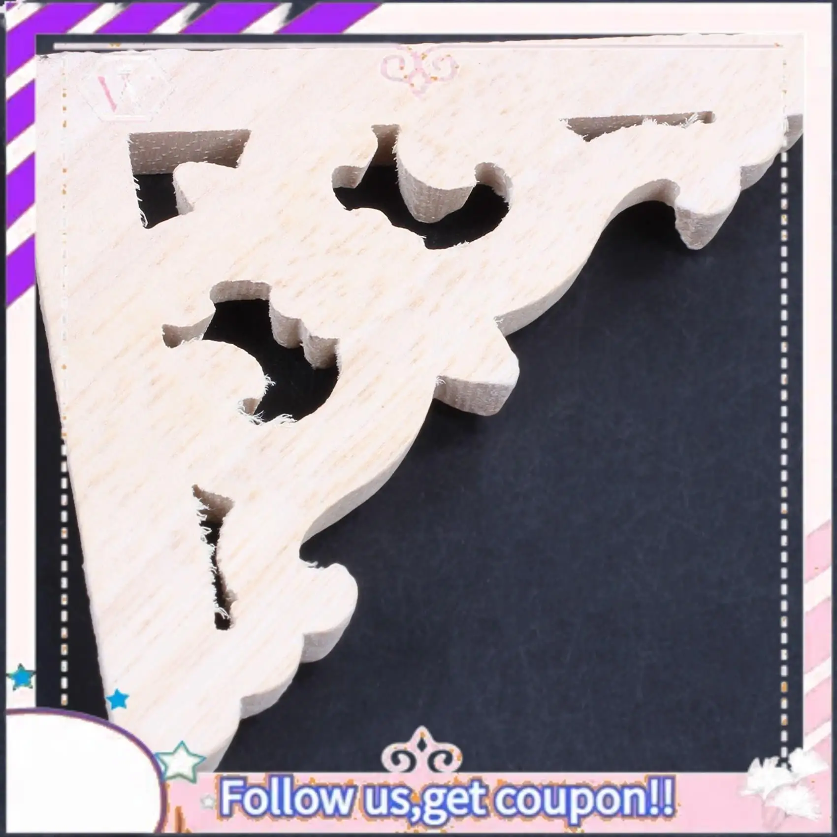 Y74A-2Pcs 8 X 8Cm Wood Carved Corner Onlay Applique Decor Furniture Craft Unpainted