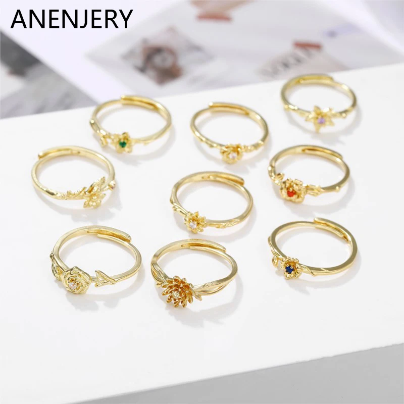 ENSHIR Zircon Month Flower Ring for Women Geometric Unique Jewelry Birthday Gift anillos Wholesale