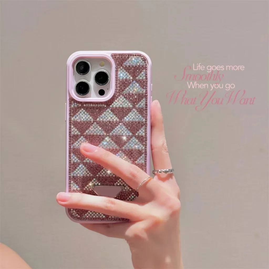 2024 New Luxury Shining iPhone Case 15Pro Max 14Pro 13 12Pro Max Dual Color Glass Diamond Fully Protected Rear Cover