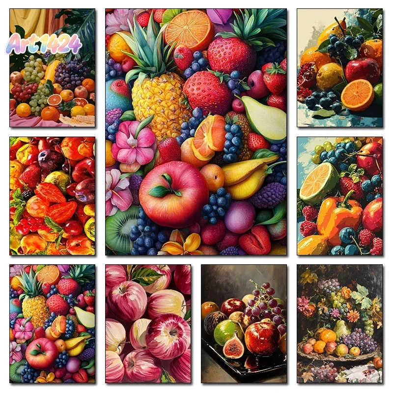 Still Life Apple Orange Fig Poster Grapes Pomegranate Pineapple Strawberry Canvas Painting Wall Art Print Kitchen Home Decor
