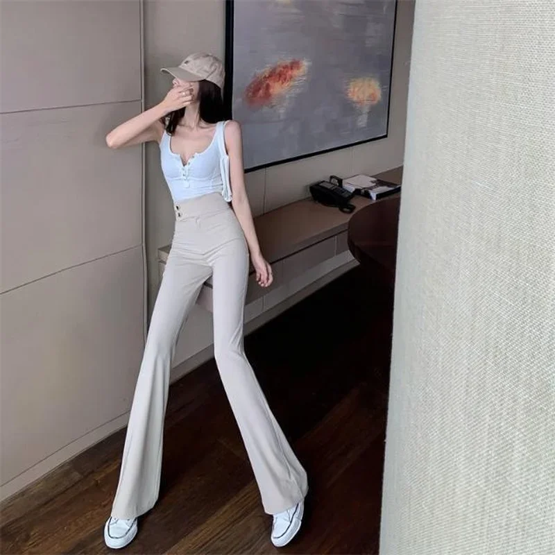 Summer Flared Pants 2025 Aesthetic Flare Leggings Trousers for Women Korean Style Fluid Fashion High Waist Wide Leg Palazzo Long
