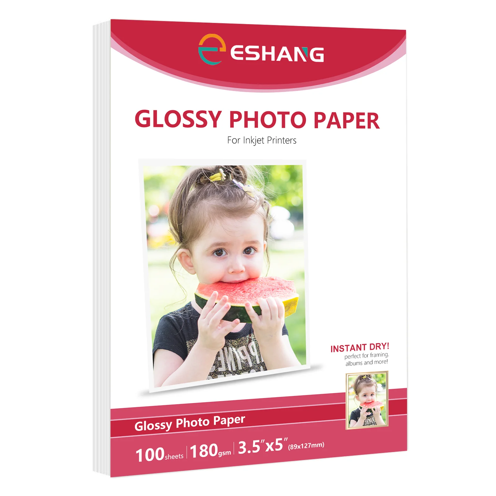 100 Sheets 3.5x5 Inch Professional Glossy Photo Paper 180GSM Instant Dry Inkjet Compatible with Dye Ink Printers for Photography