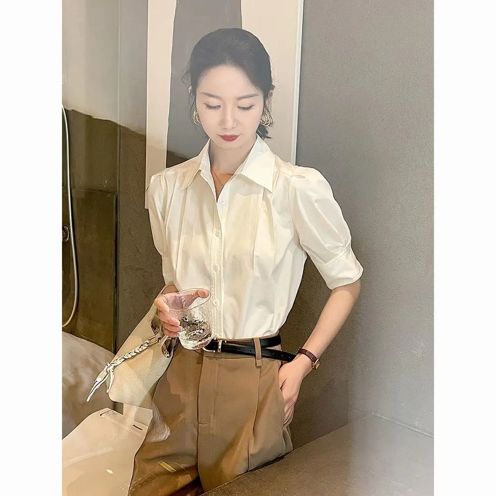 

2025 Summer White Shirt Women Short-sleeved French Niche Professional Wear Commuting Top