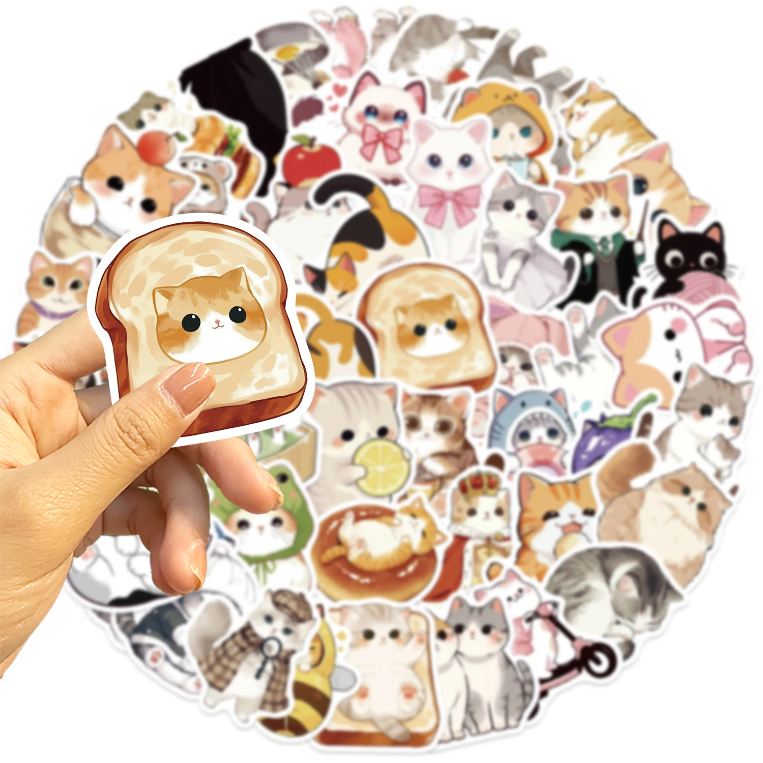 50 szt. uroczych naklejek z kreskówkowymi kotami, idealnych do dekoracji etui na telefony, kubków na wodę, gitar, kreatywne wodoodporne naklejki.