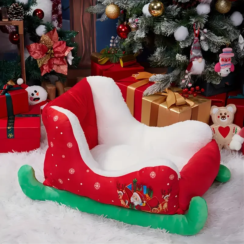 

Christmas Plush Sled Cat Hammock with Red&White Snowflakes Perfect for Small Large Breeds,Festive Dog Decor ChristmasDecoration