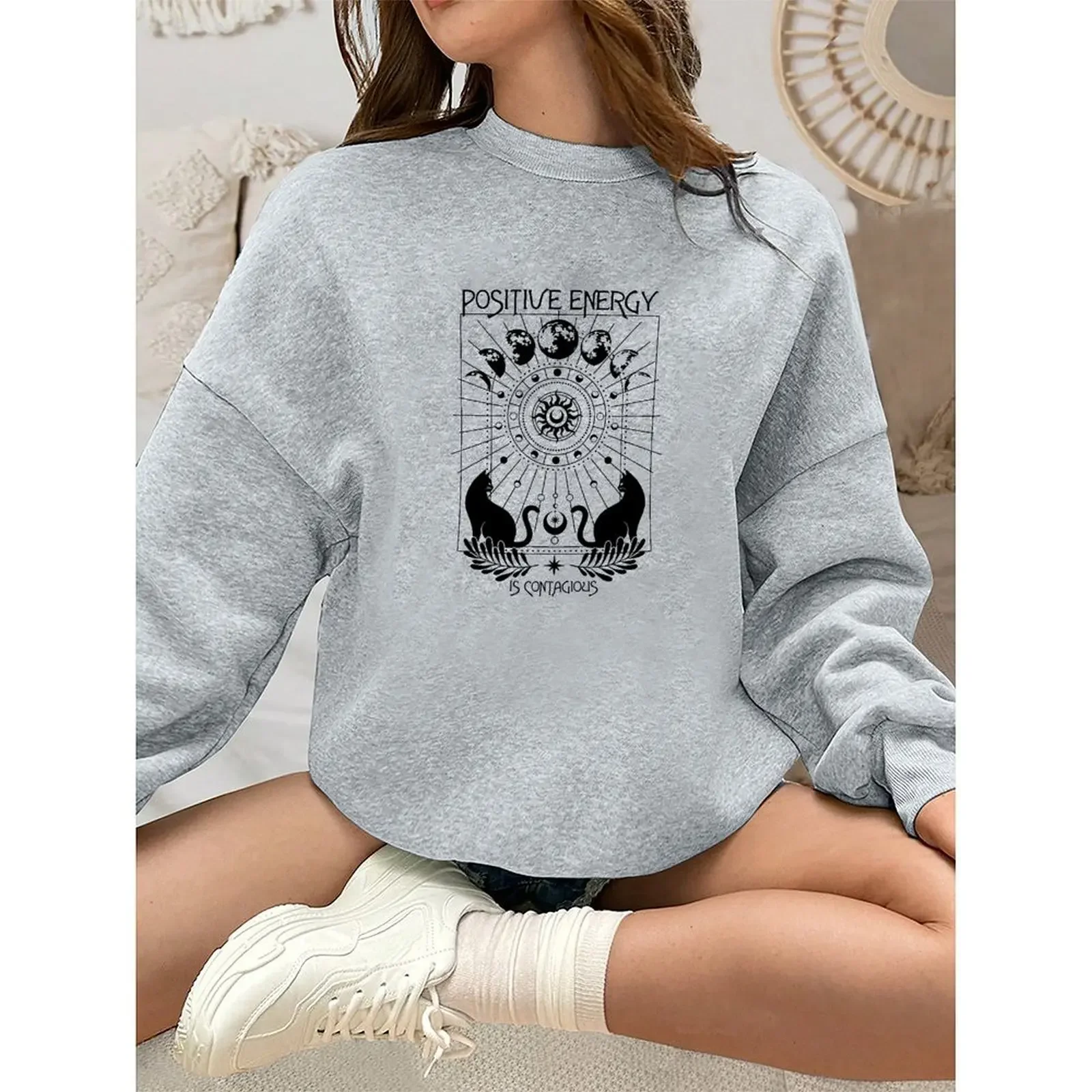 

Women Round Neck Sweatshirt Velvet Winter Casual Printed Pattern Boho Print Fashion Thermal Sweater Winter For Women