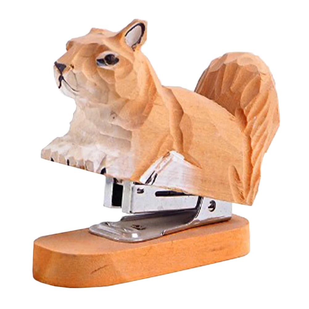 

Wooden Animal Stapler Desk Cute Squirrel Shape Stainless Steel Office Home School Supplies Wear Resistant Excellent
