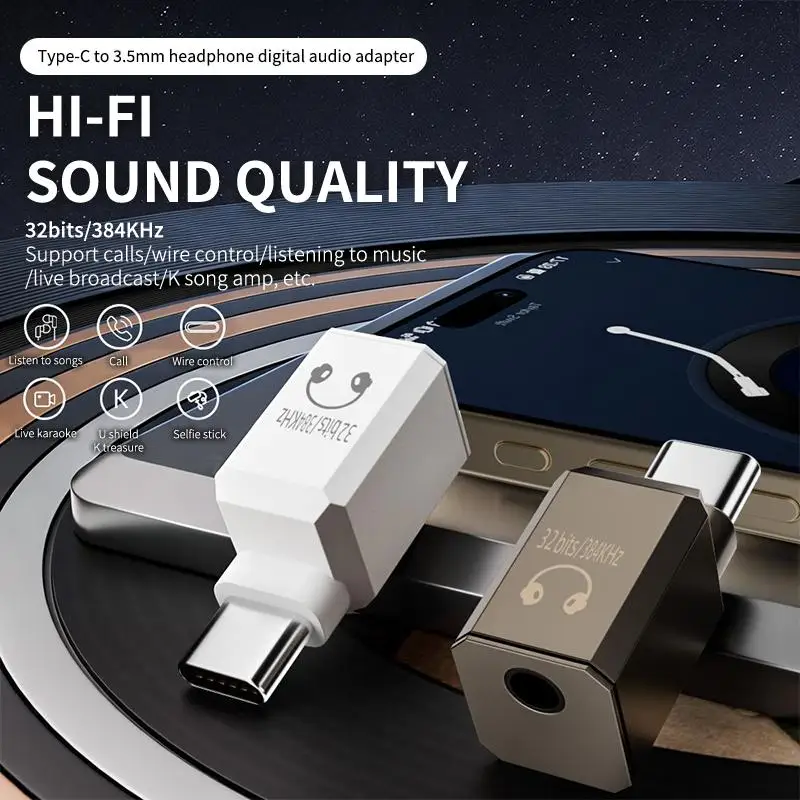 Multi-Functional Type-C To 3.5mm Audio Adapter 32Bit/384Khz Decoding Chip USB C Headphone Jack Converter For Mobile Phone