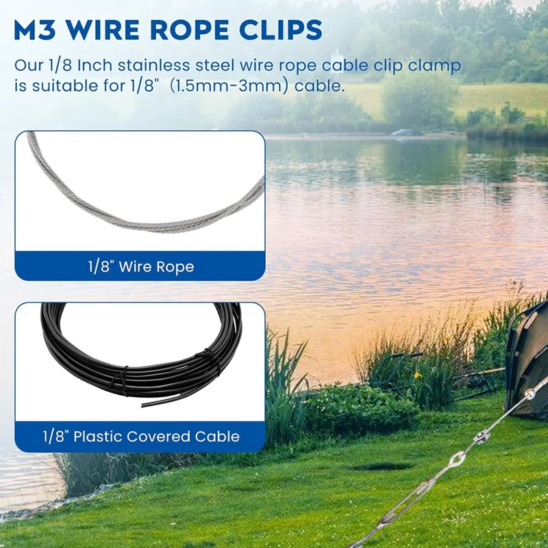 20PCS 1/8Inch M3 Stainless Steel Wire Rope Cable Clip Clamp, M3 Simplex Single Bolt Wire Rope Clips For 1/8In Wire Rope-AT64