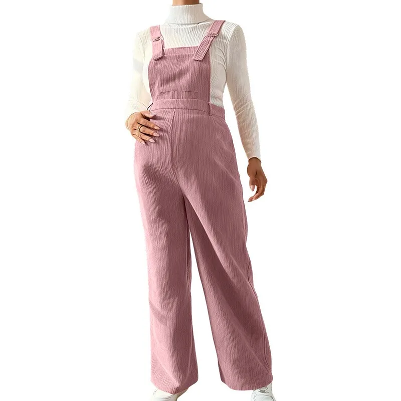 Pregnancy Woman Corduroy Overalls High Waist Belly-Supporting Adjustable Shoulder Straps Autumn Maternity Suspender Trousers