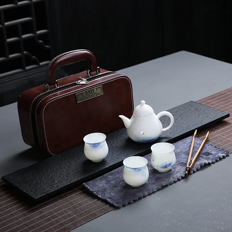 Manufacturer Travel Tea Set Underglaze Color Portable Quick Tea Cup One Pot Two Four Cups Ceramic Gift Wholesale PrintLOGO
