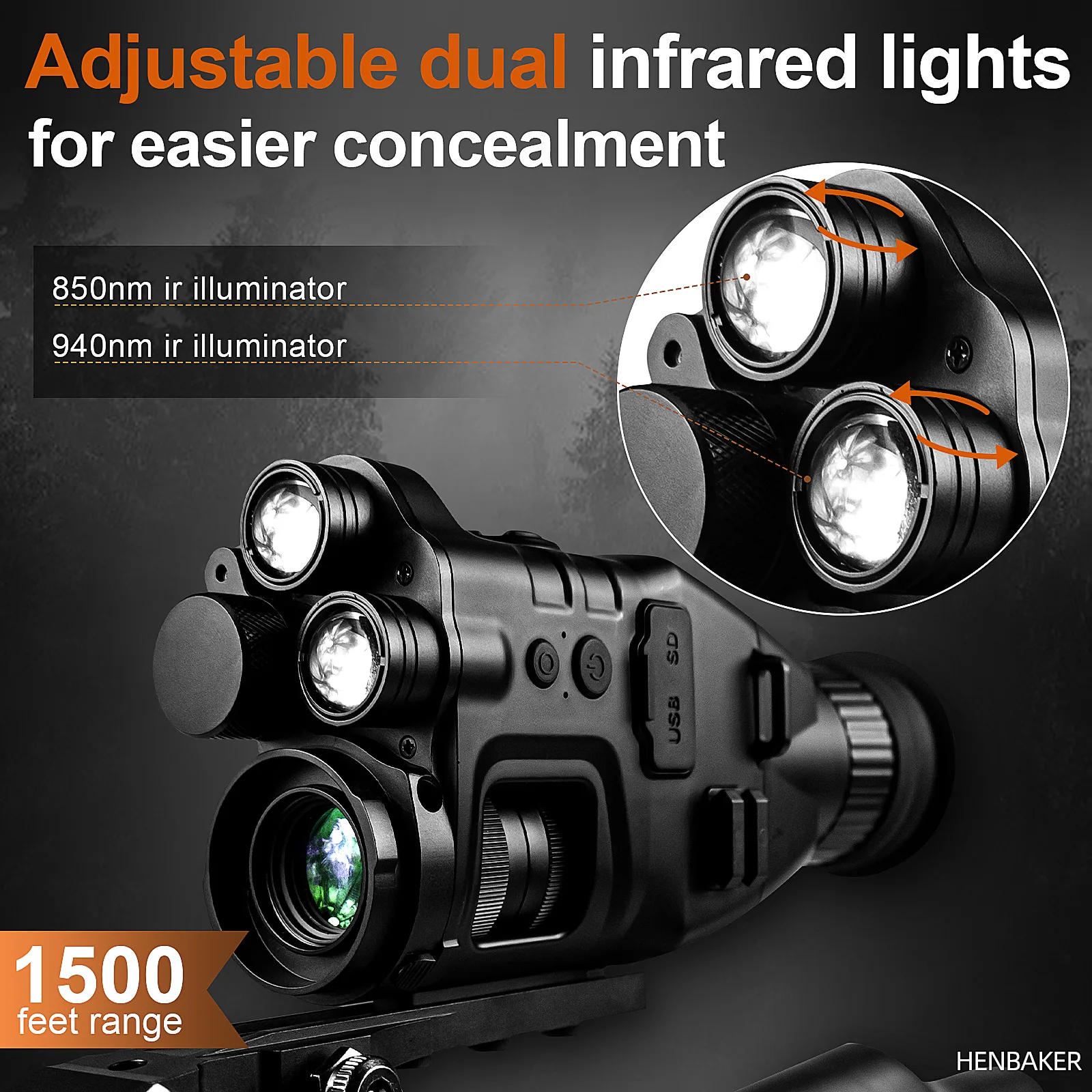 Kamera Teropong Monokuler Digital CY789 850/940nm Inframerah Ganda 400M Penglihatan Malam 1080P HD 24X Wifi APP untuk Berburu