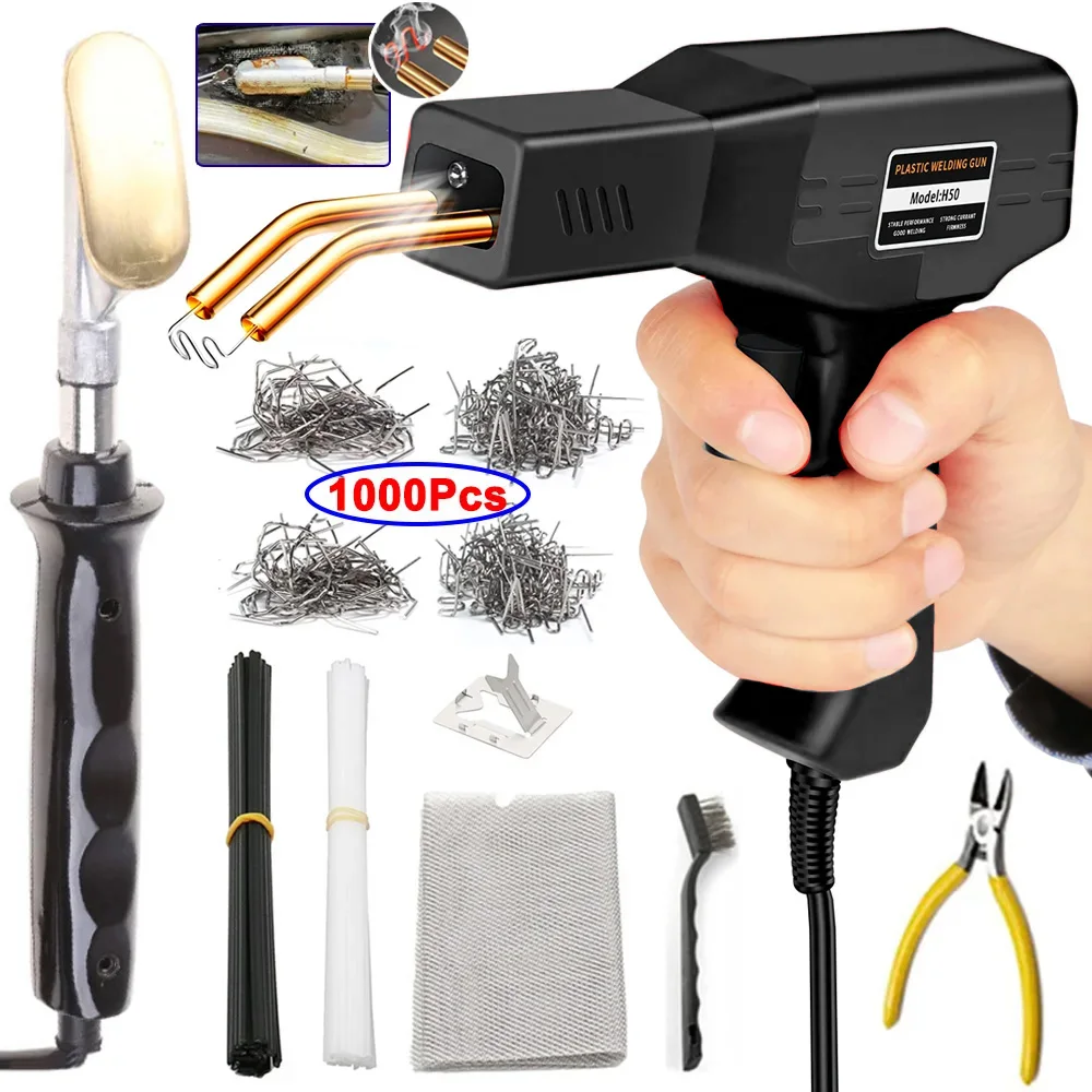 

Комплект сварочного аппарата для пластика, автомобильный бампер, пистолет для ремонта трещин с утюгом, горячий степлер, сварочный паяльник, гаражный инструмент