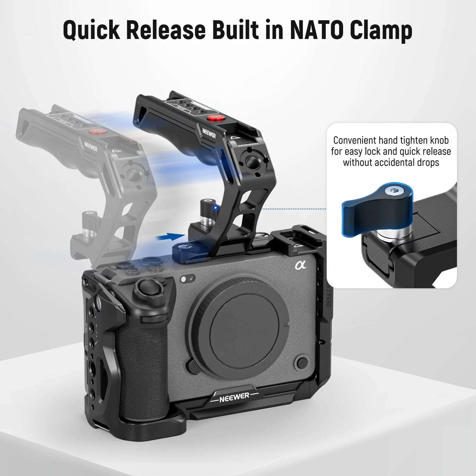 NEEWER NATO Top Handle with Record Button with QR NATO Clamp For Sony A7 ZV1 Panasonic S5 II FUJIFILM X-T5 Camera Cage