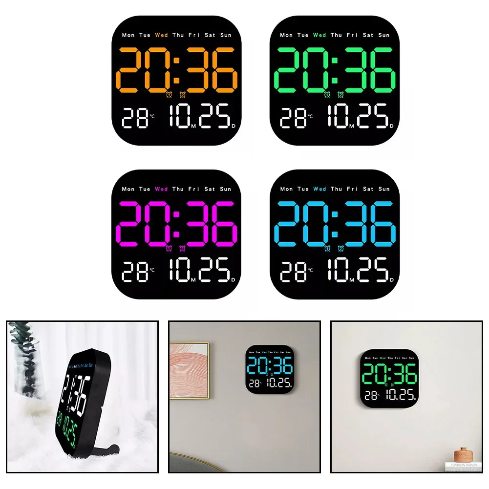 Relojes de pared digitales temperatura fecha semana pantalla reloj de mesa electrónico 12/24H reloj despertador LED montado en la pared Control remoto