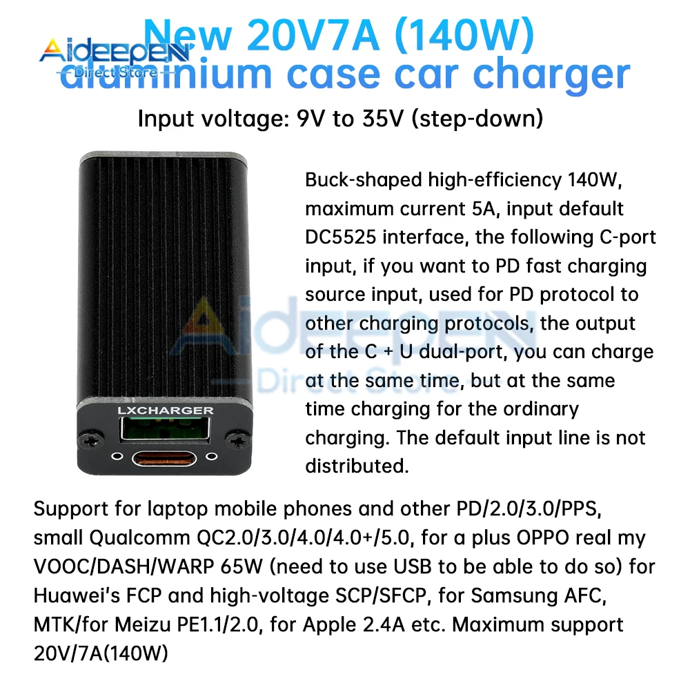 QC4.0 PD3.0 Dual USB PD Быстрая зарядка DC9-35V 140 Вт Type-C USB Mobile Power Bank 18650 Модуль зарядки Защита от температуры
