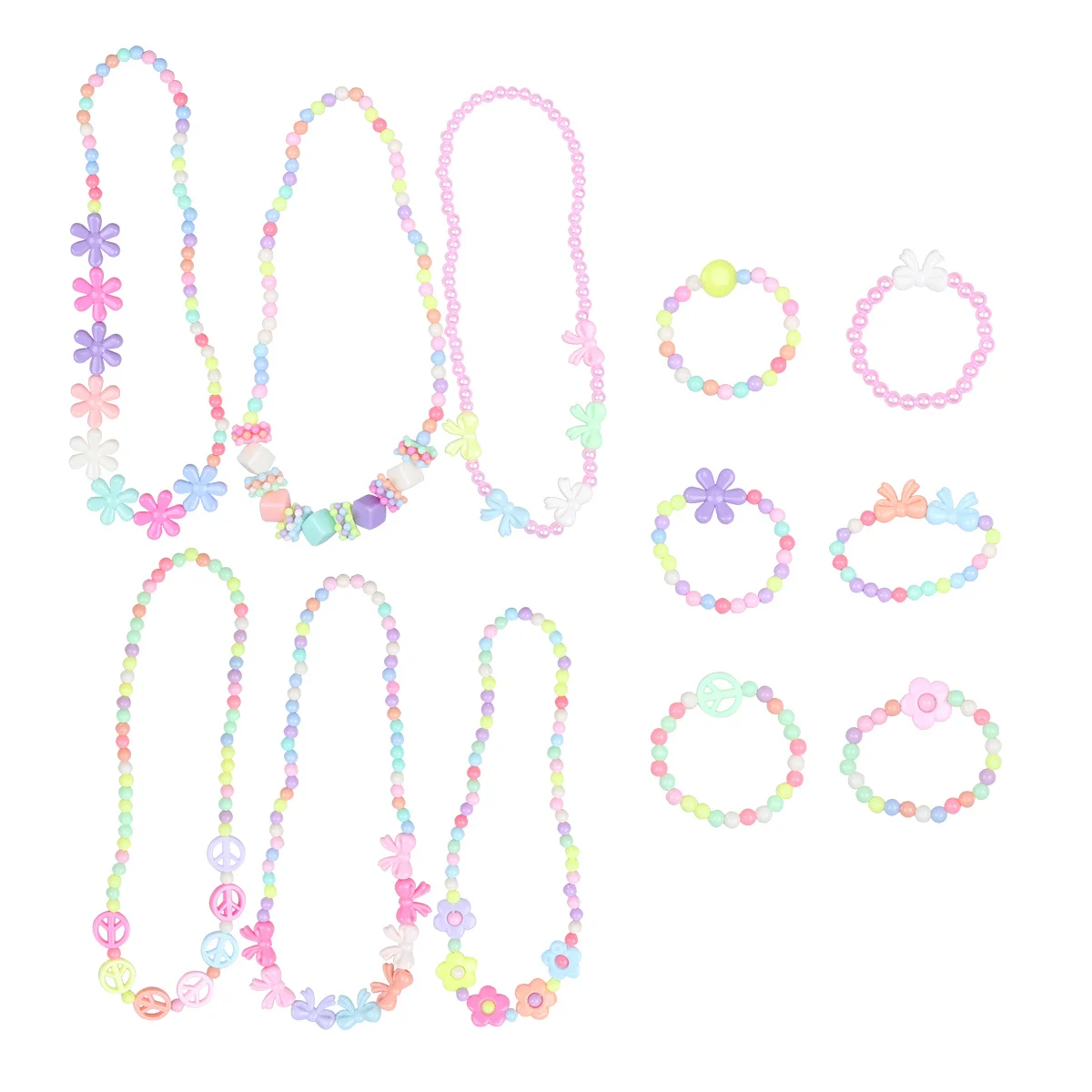 

12Pcs Children Jewelry Colorful Acrylic Beads Bracelet Neck Chain Durable Kids Accessories Kids Necklace Colorful Bracelet