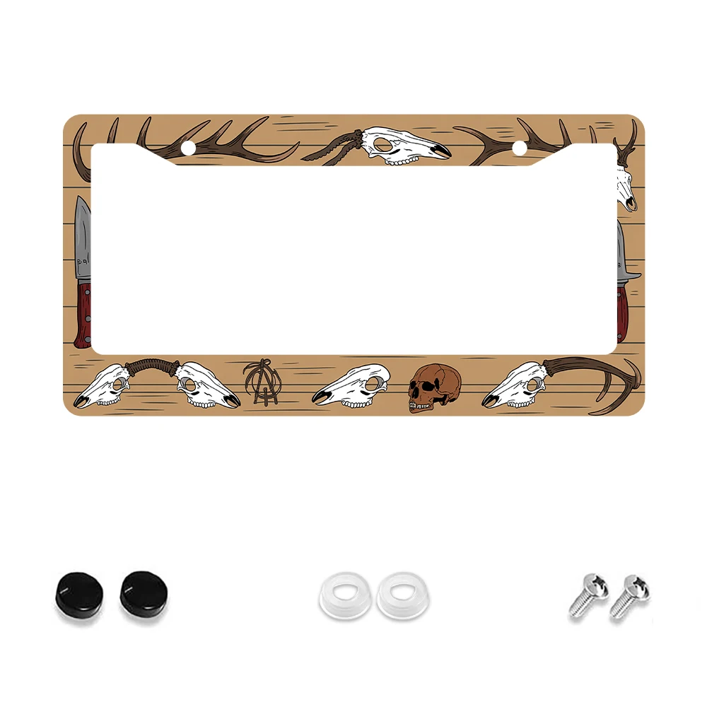 

1 шт. коричнево-белая рамка номерного знака с рисунком черепа оленя, 2 отверстия, алюминиевый материал, 6x12 дюймов, с винтовым украшением автомобиля