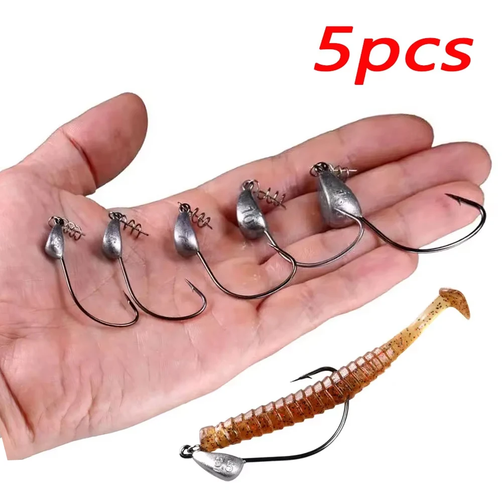 

QualyQualy 5pcs Jig Head Fishing Hook 5g 7g 10g Lead Head Barbed Fishhook For Soft Lure Wide Cranke Spring Pin Hooks