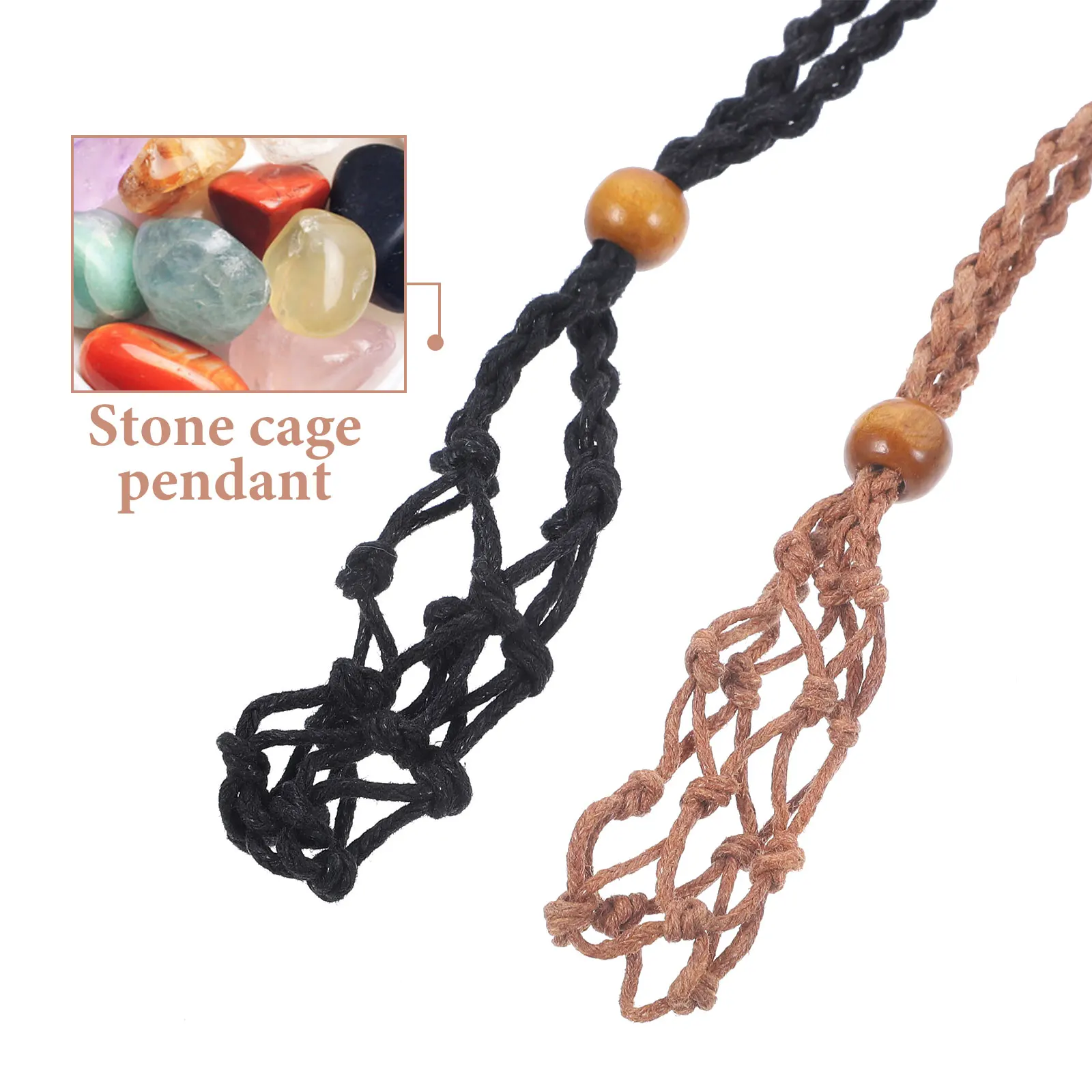 

10pcs Stone Weaving Necklace Adjustable Hand-Woven Net Pendant Holder For Diy Crystal Decor Woven Neck Decor Accessory Vintage