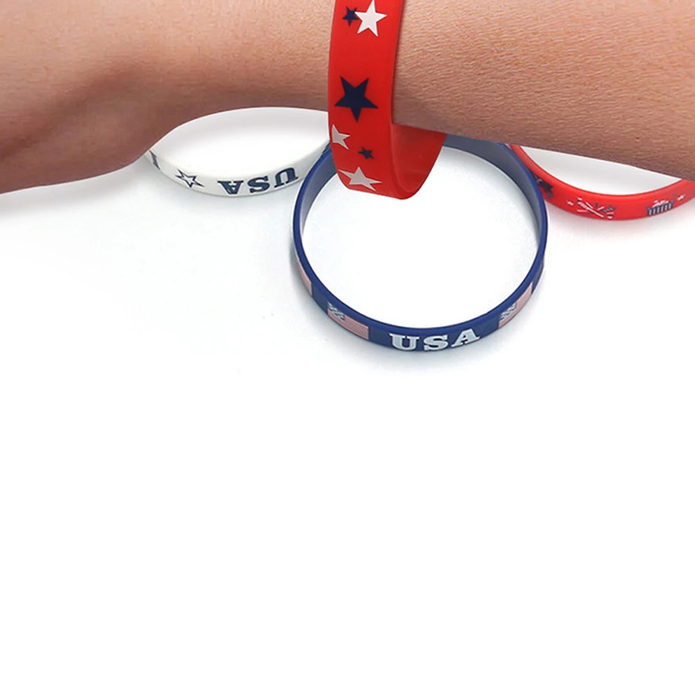 

12 Pcs Patriotic Silicone Bracelets Independence Day Wristbands Rubber Party Supplies Usa Flag Gifts