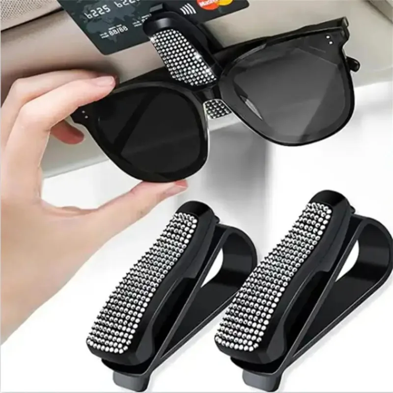 New Women Sunglasses Clip Holder Sun Visor Rhinestone Bracket Portable Sunglasses Crystal Clip Car Decoration Accessory Gift