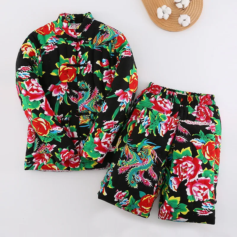 Women's High-waisted Cotton-padded Pants Set Winter Thickened Warm Slim-fitting Long-sleeved Pure Handmade Cotton-padded Clothes